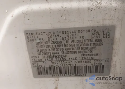 2019 Nissan Sentra Sv from USA, damaged, VIN 3N1AB7AP5KY305671